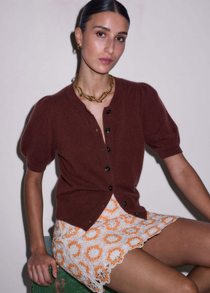 Cinnamon Brown Cashmere Feminine Sleeve Cardi