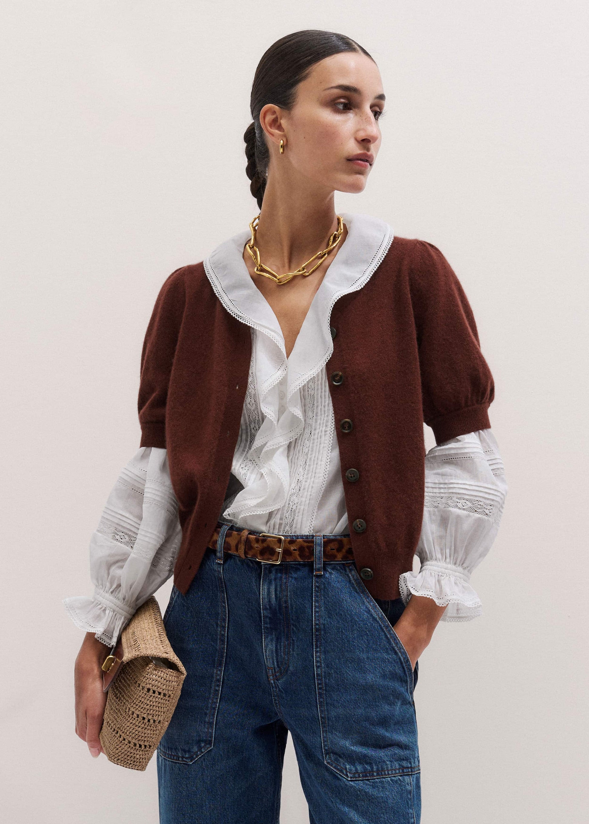 Cinnamon Brown Cashmere Feminine Sleeve Cardi