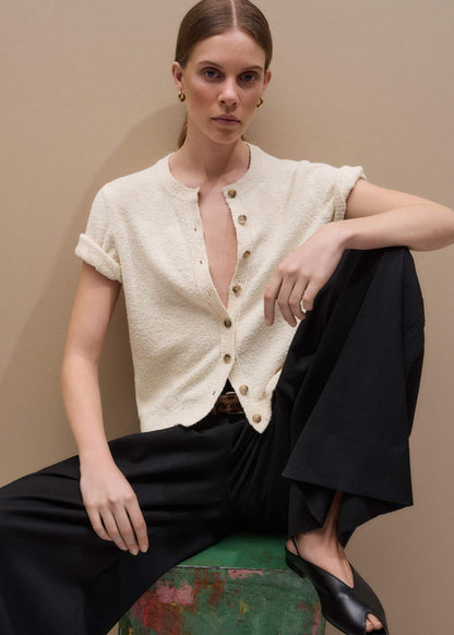 Cream Short Sleeve Cardigan