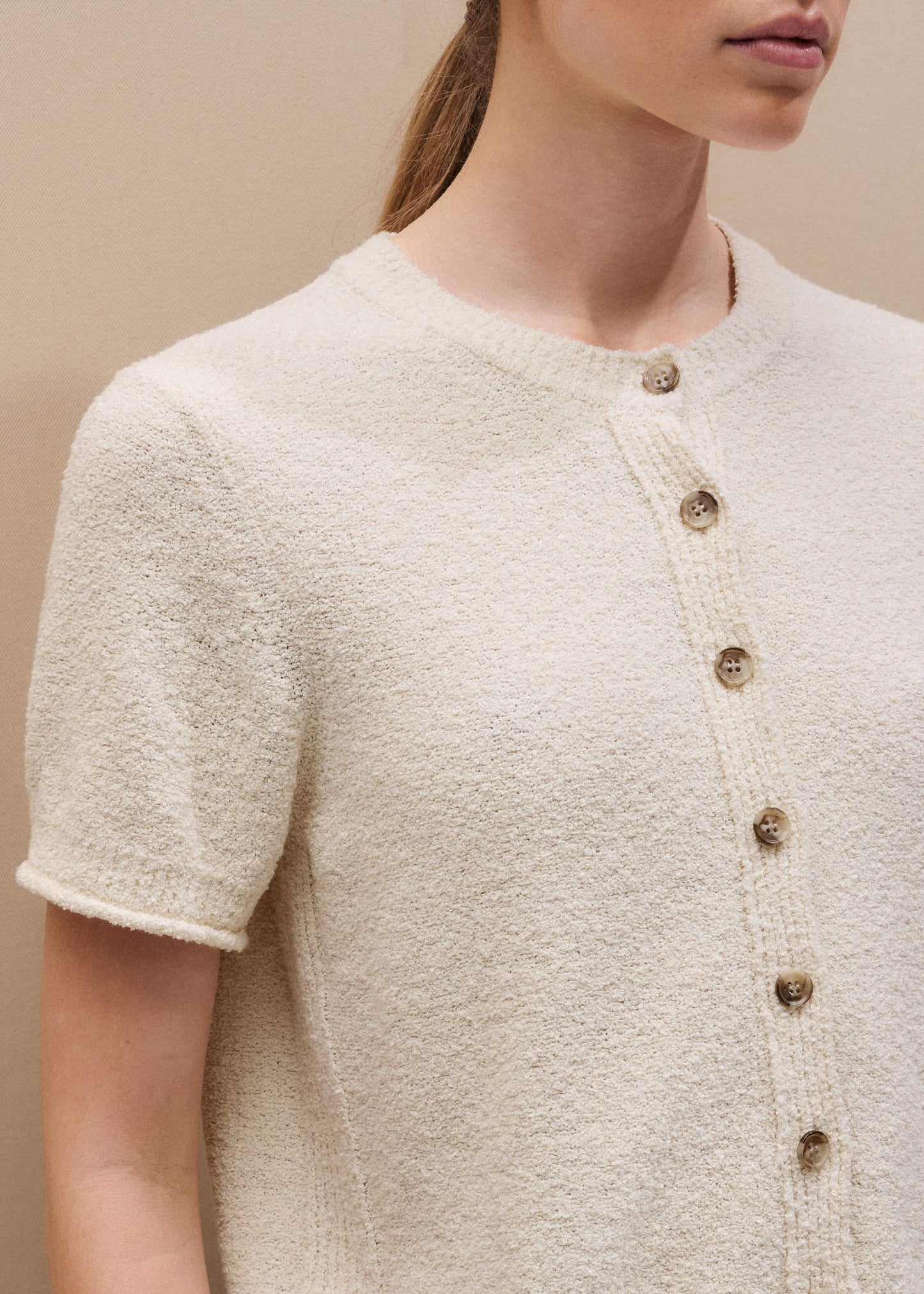 Cream Short Sleeve Cardigan
