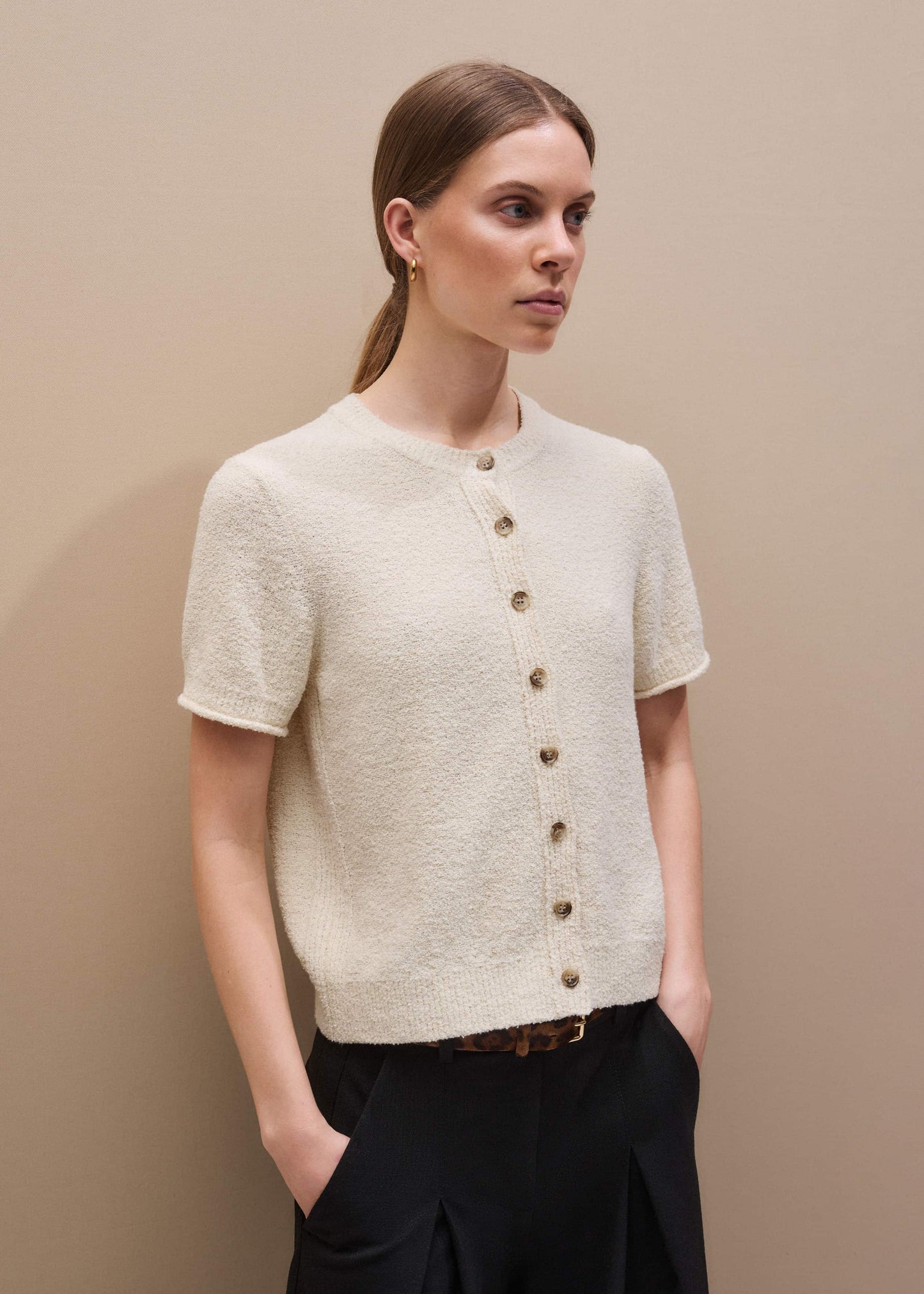 Cream Short Sleeve Cardigan
