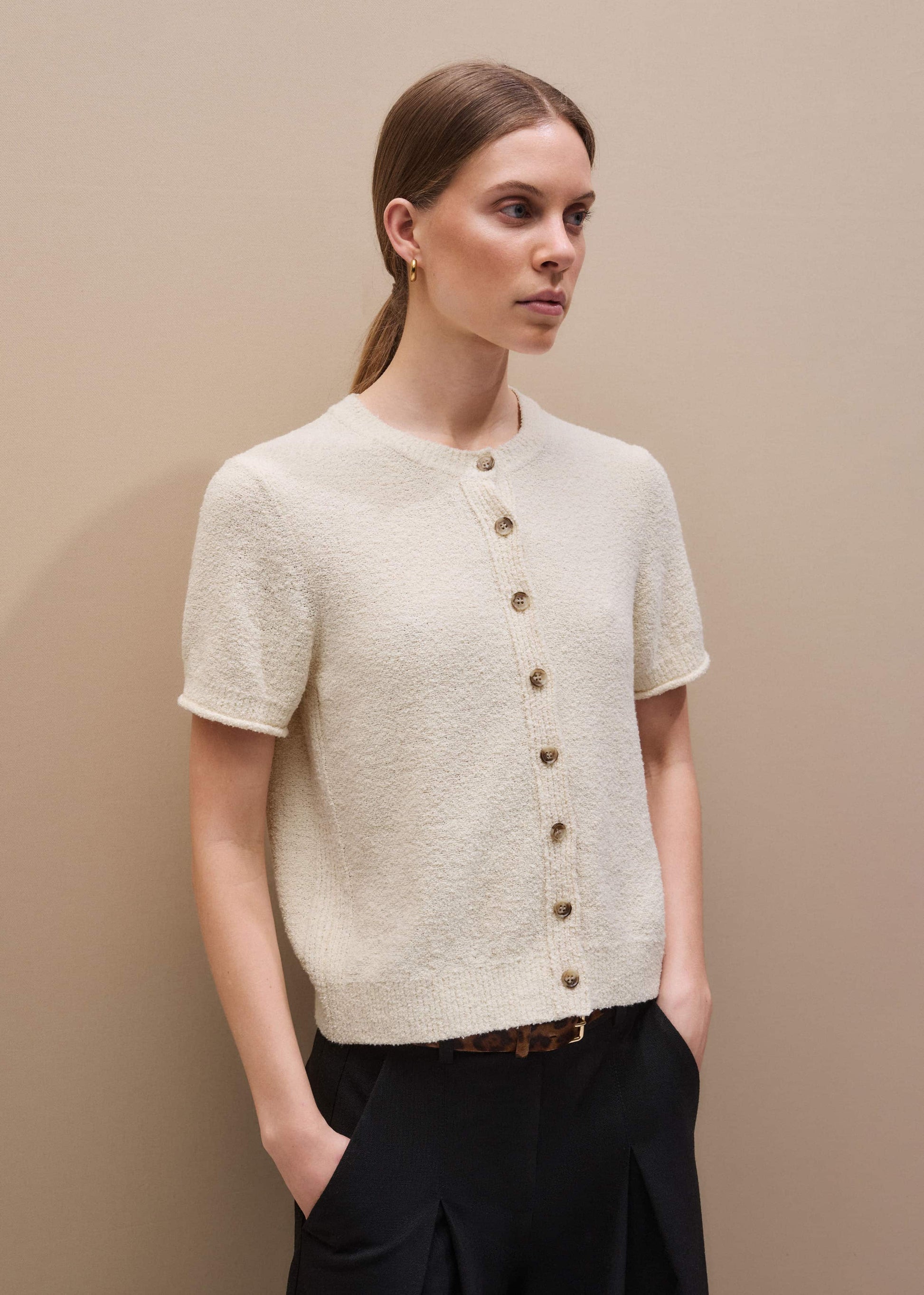 Cream Short Sleeve Cardigan