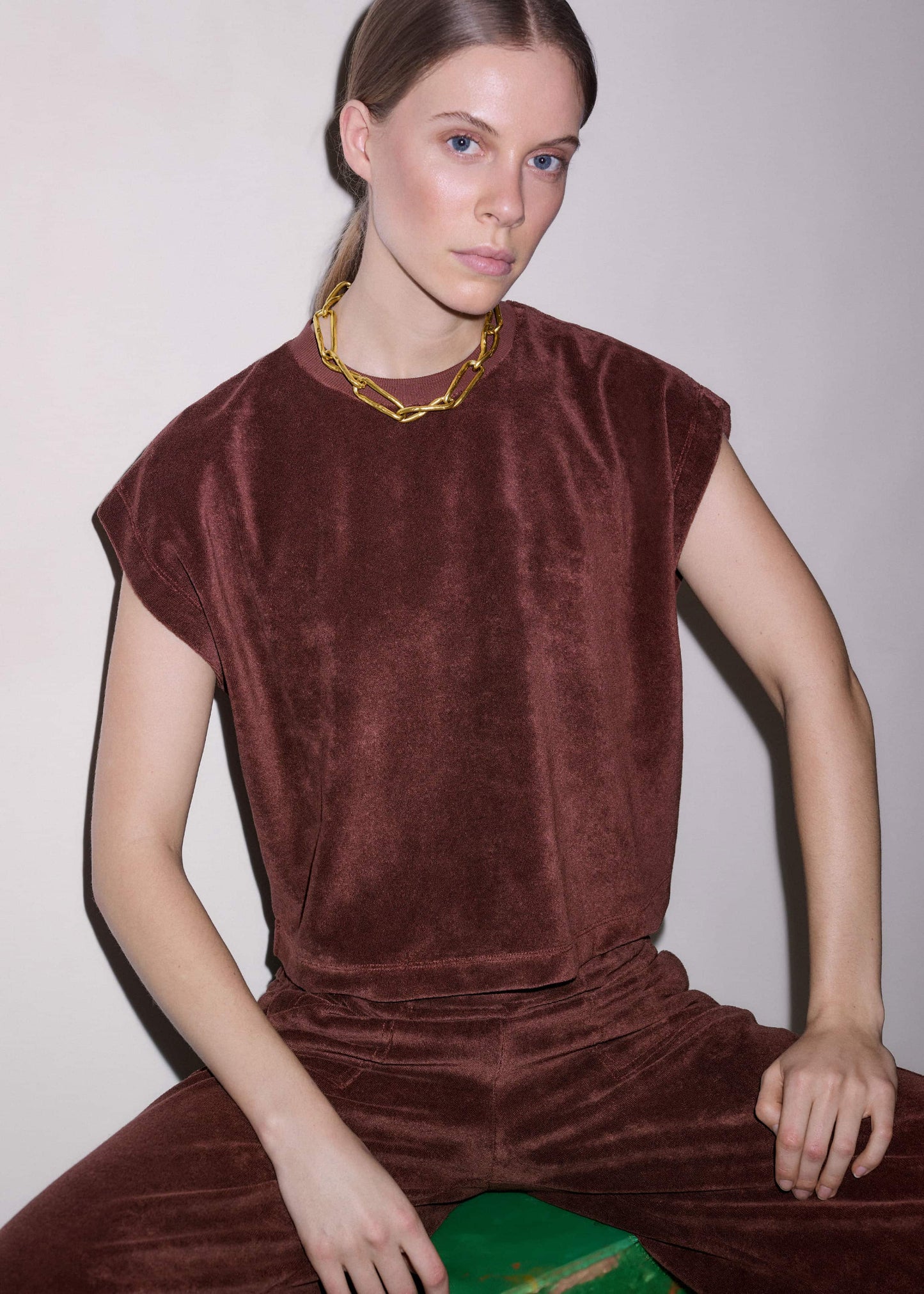 Cinnamon Brown Cap Sleeve Crop Tee