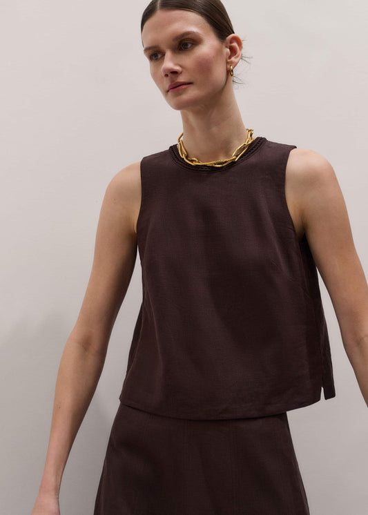 Brown Crochet Trim Crop Top