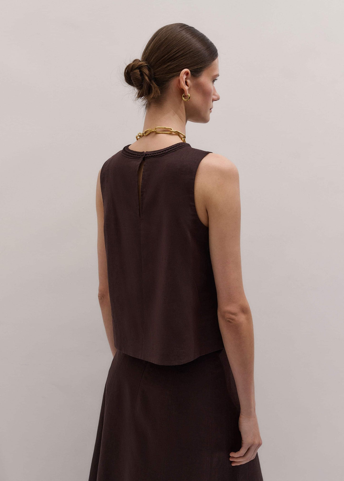 Brown Crochet Trim Crop Top