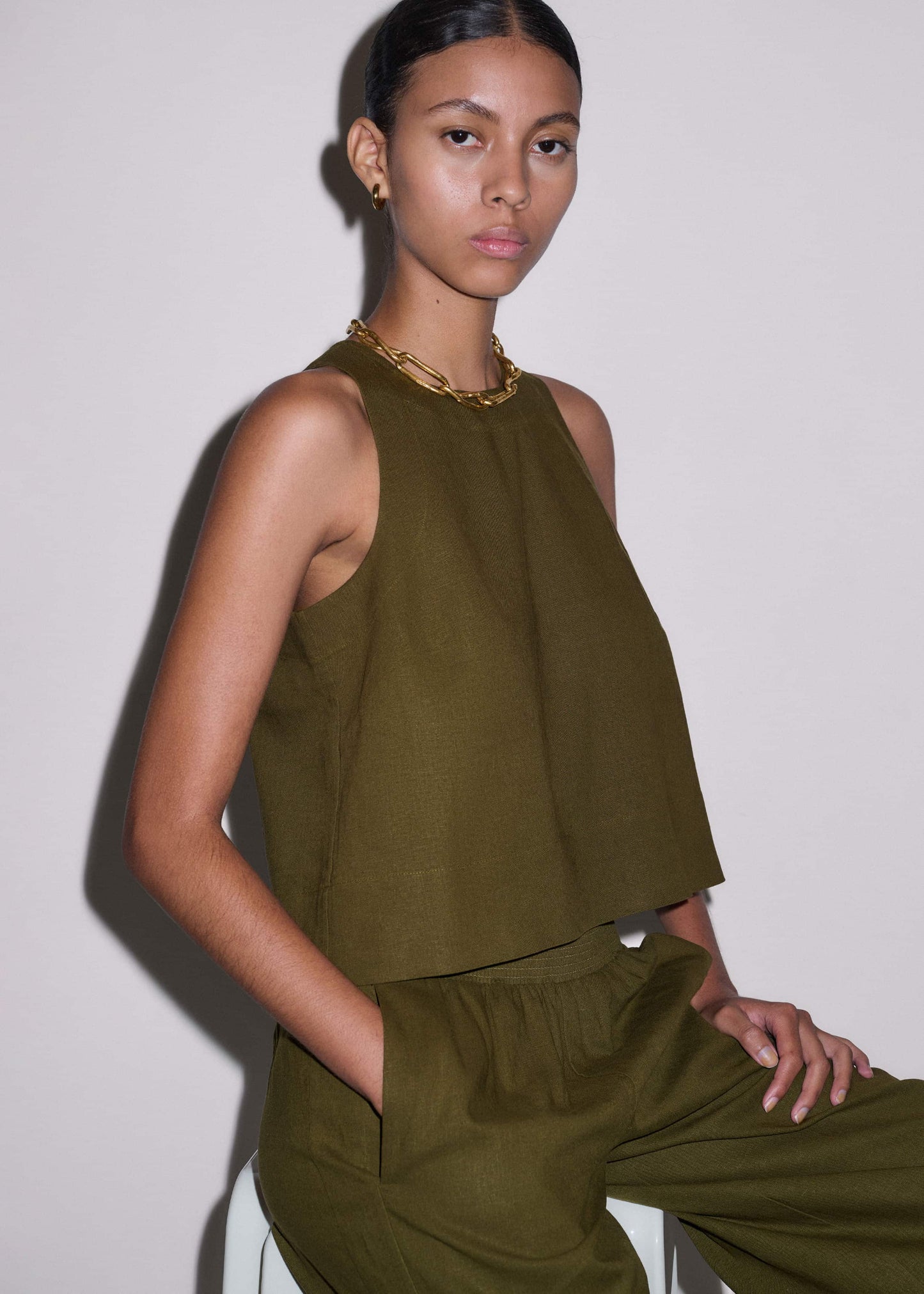 Olive Green Shell Crop Top