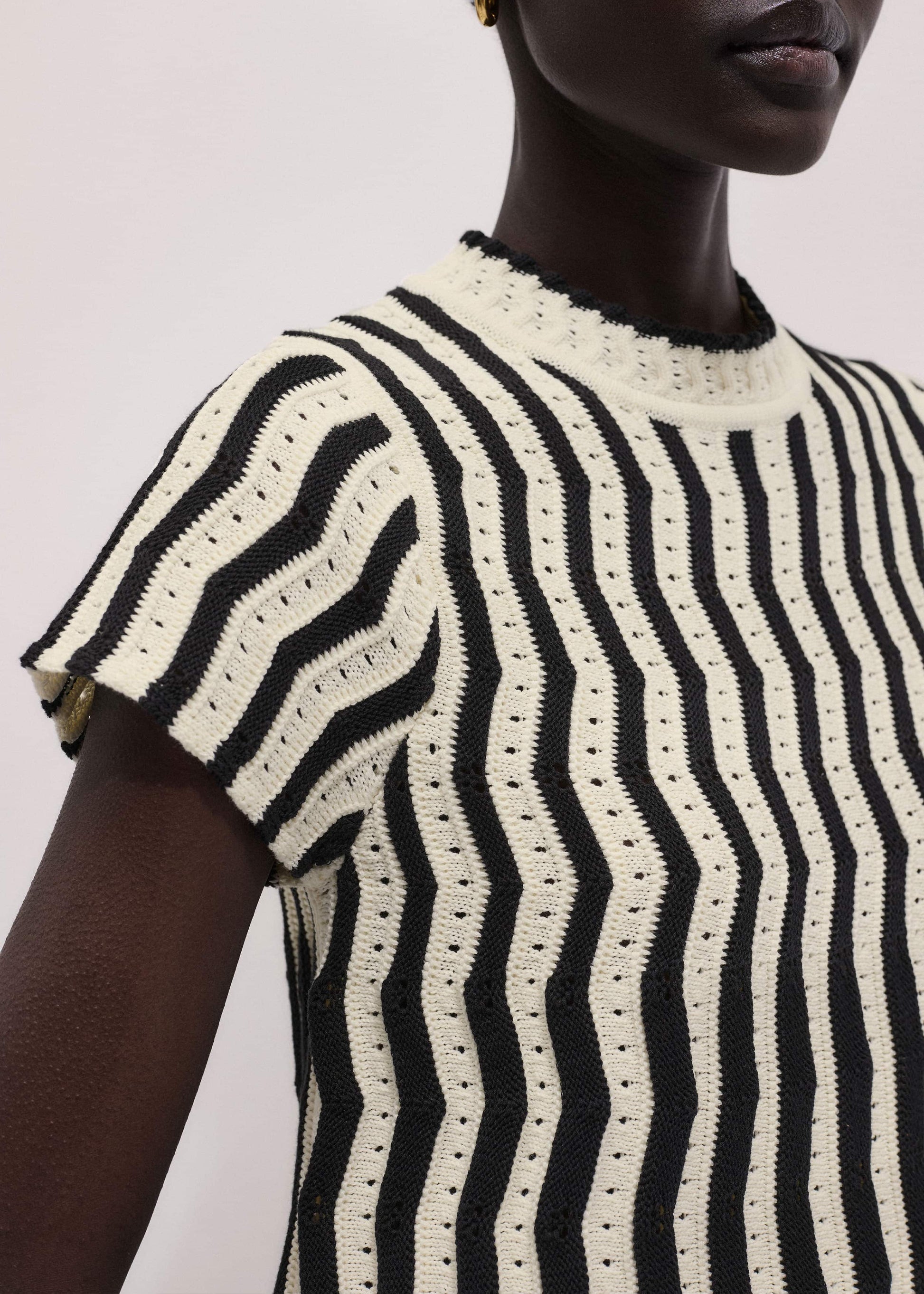 Cream Textured Pointelle Knit Swing Top