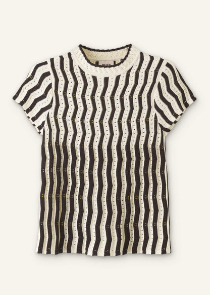 Cream Textured Pointelle Knit Swing Top