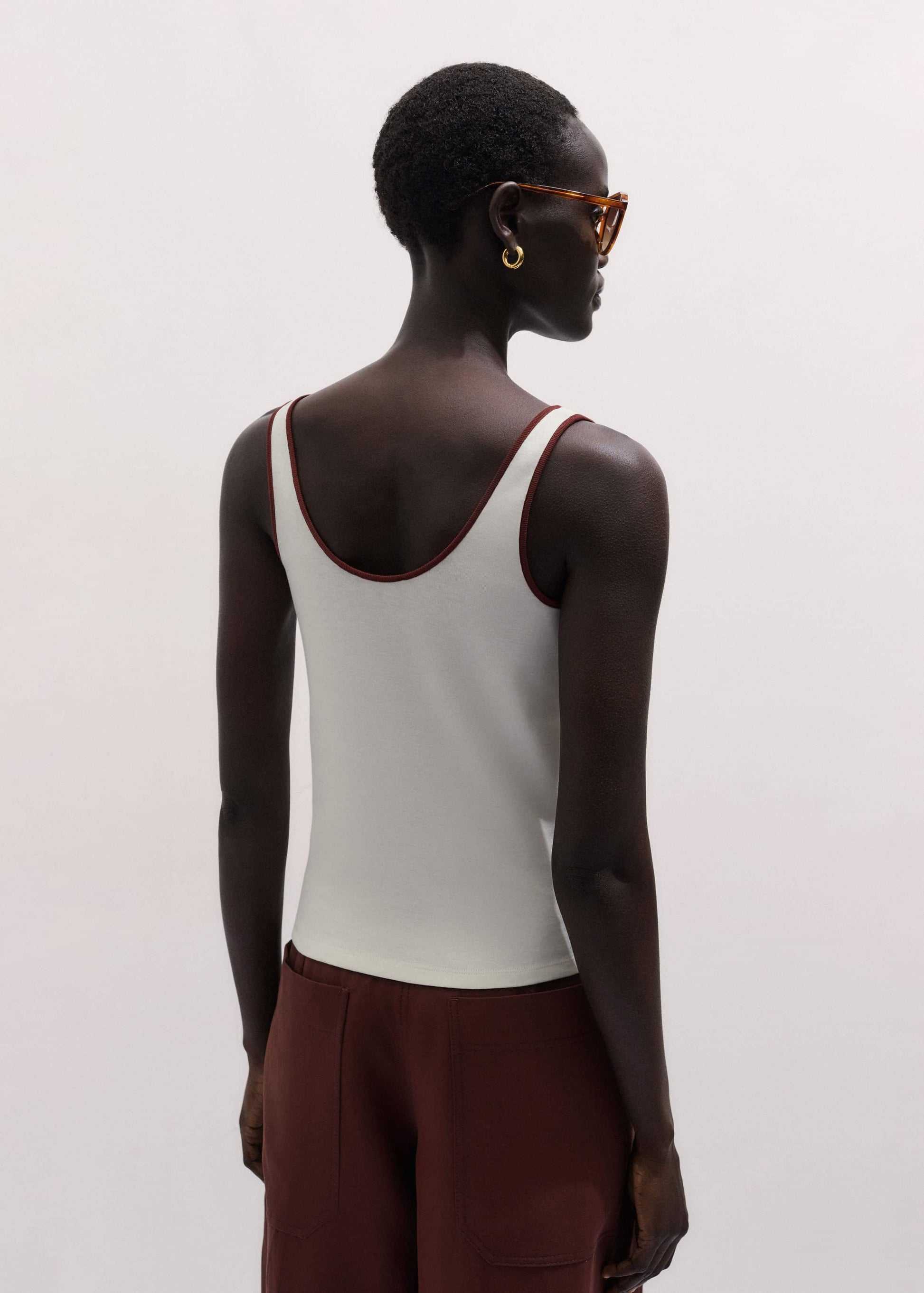 Cream Contrast Trim Slim Vest