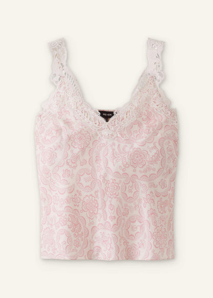 Cream Silk Satin Entangled Lace Trim Cami Top