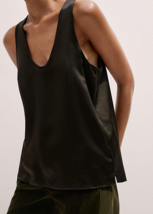 Olive Green Silk Satin Evening Tank Top