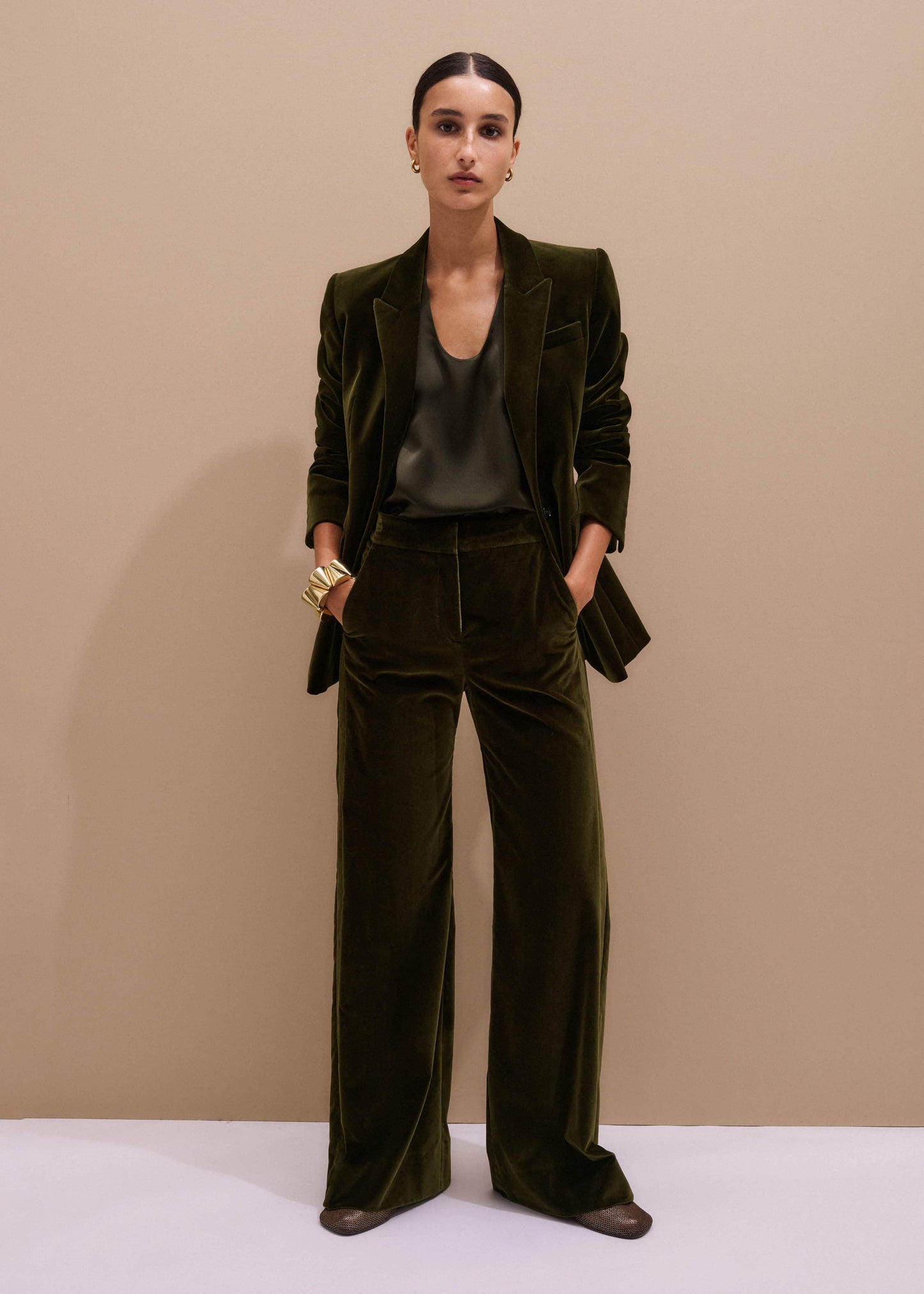 Olive Green Silk Satin Evening Tank Top