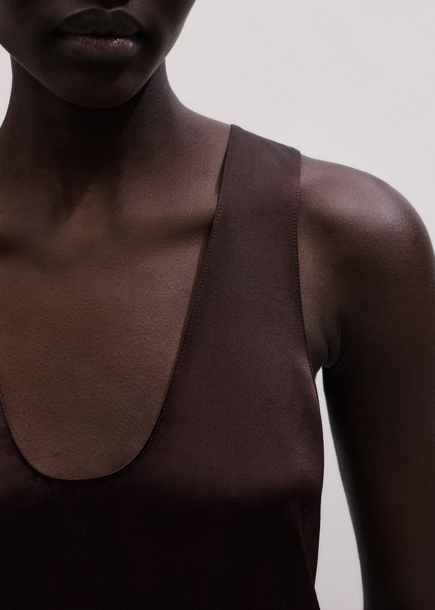 Brown Silk Satin Fluid Evening Tank