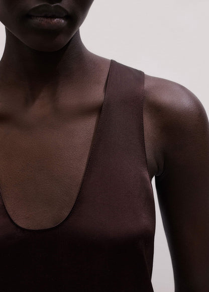 Brown Silk Satin Fluid Evening Tank