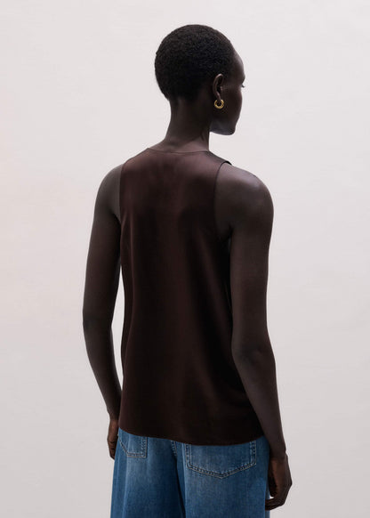 Brown Silk Satin Fluid Evening Tank