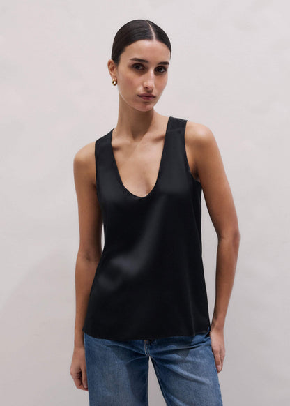 Black Silk Satin Evening Tank Top