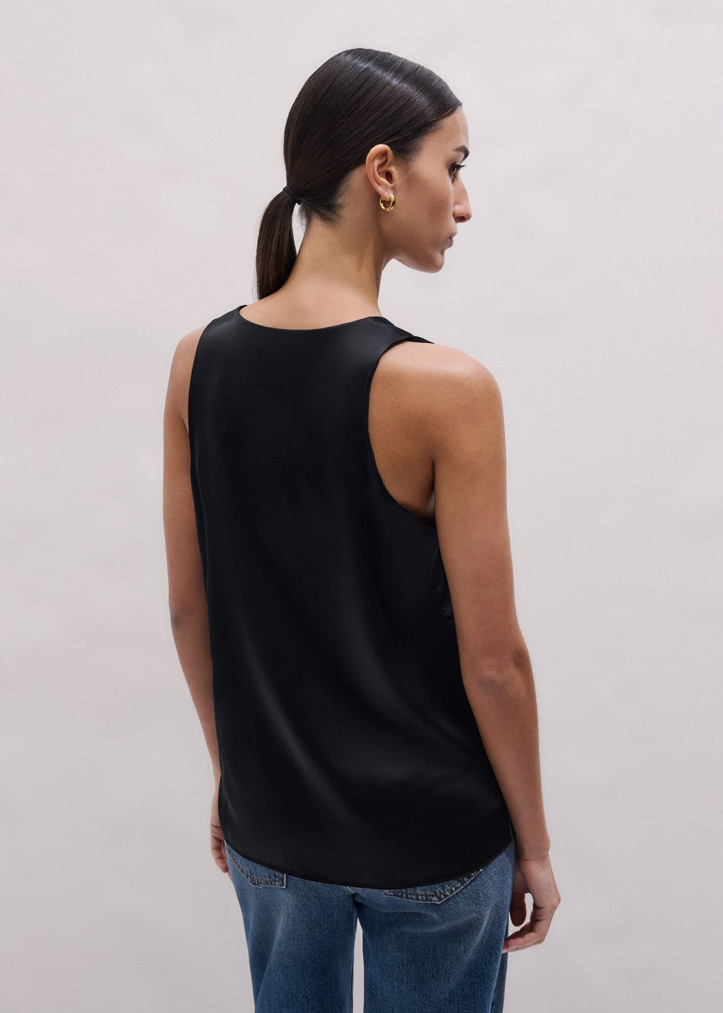 Black Silk Satin Evening Tank Top