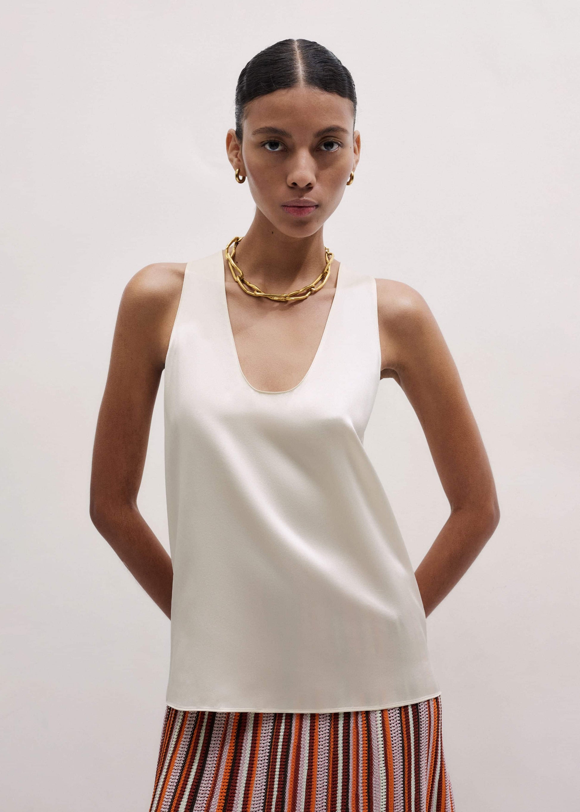 Cream Fluid Evening Tank Top