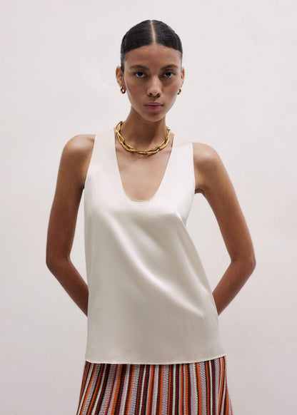 Cream Fluid Evening Tank Top
