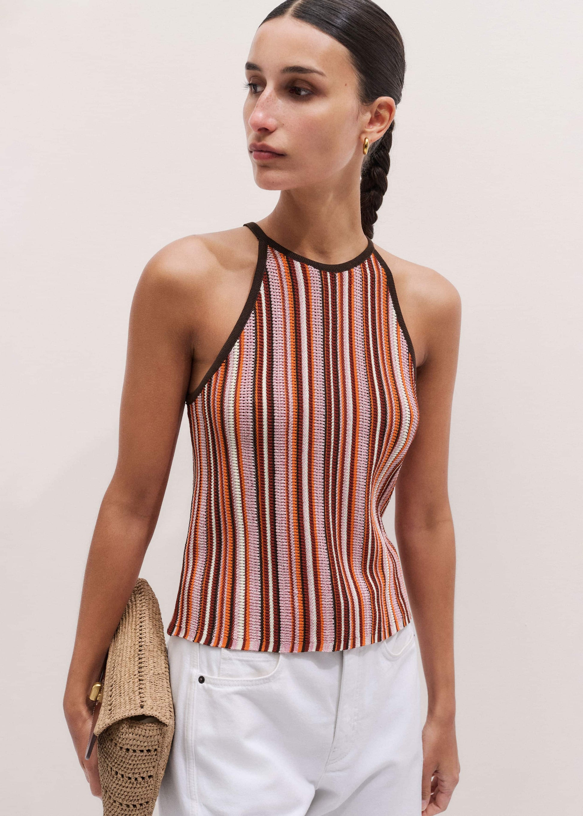 Cinnamon Brown Stripe Slim Knit Tank