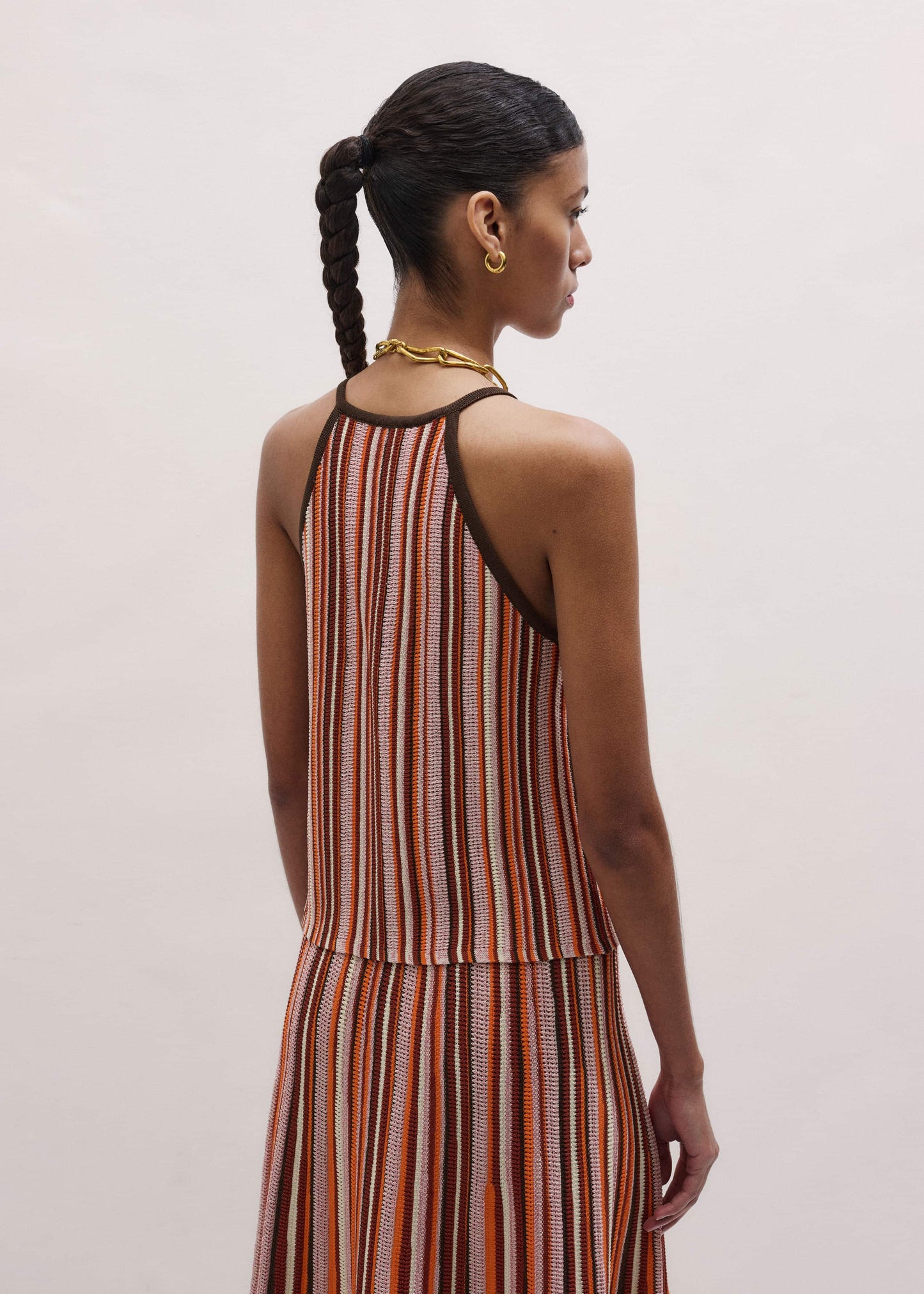 Cinnamon Brown Stripe Slim Knit Tank