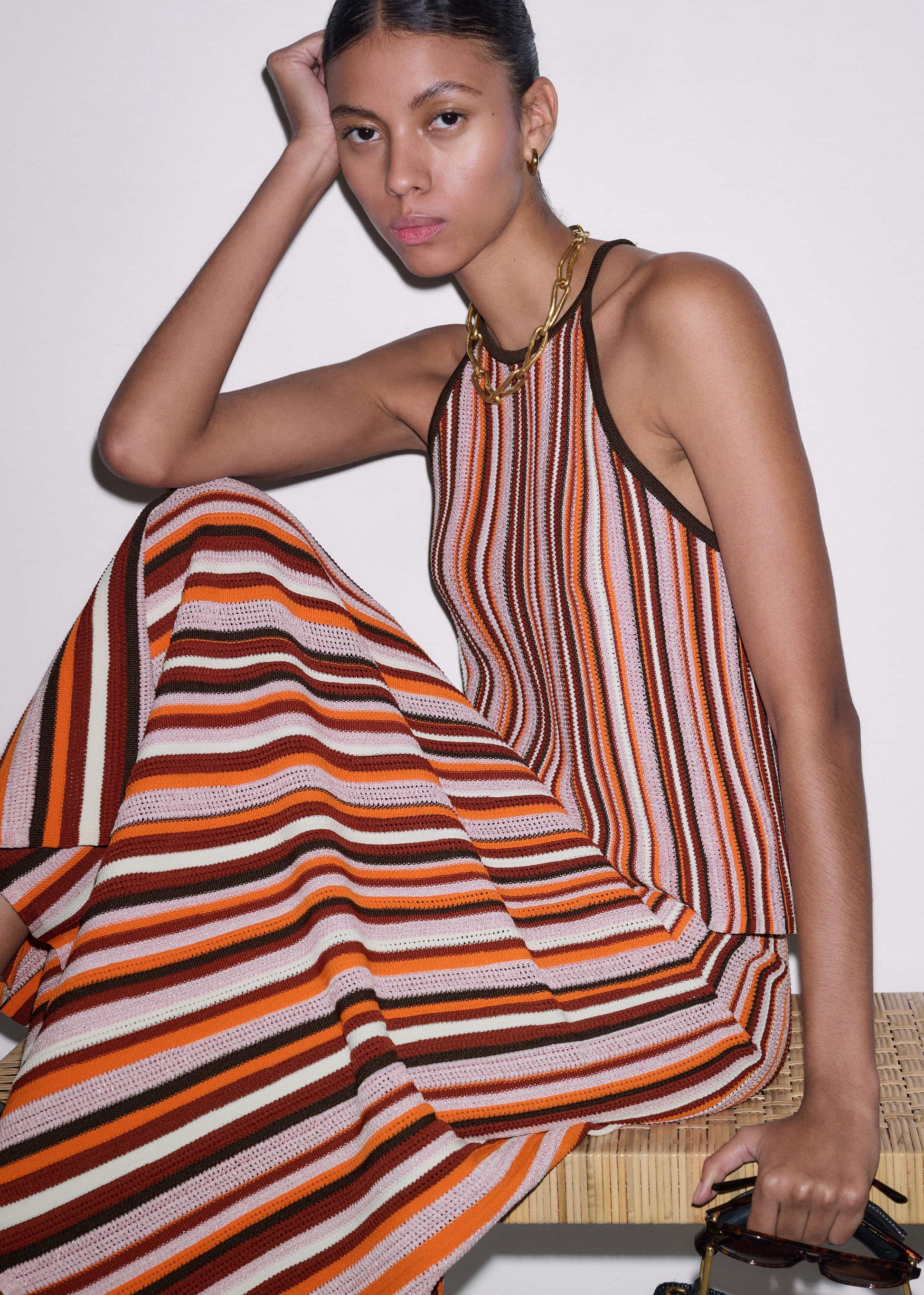 Cinnamon Brown Stripe Slim Knit Tank