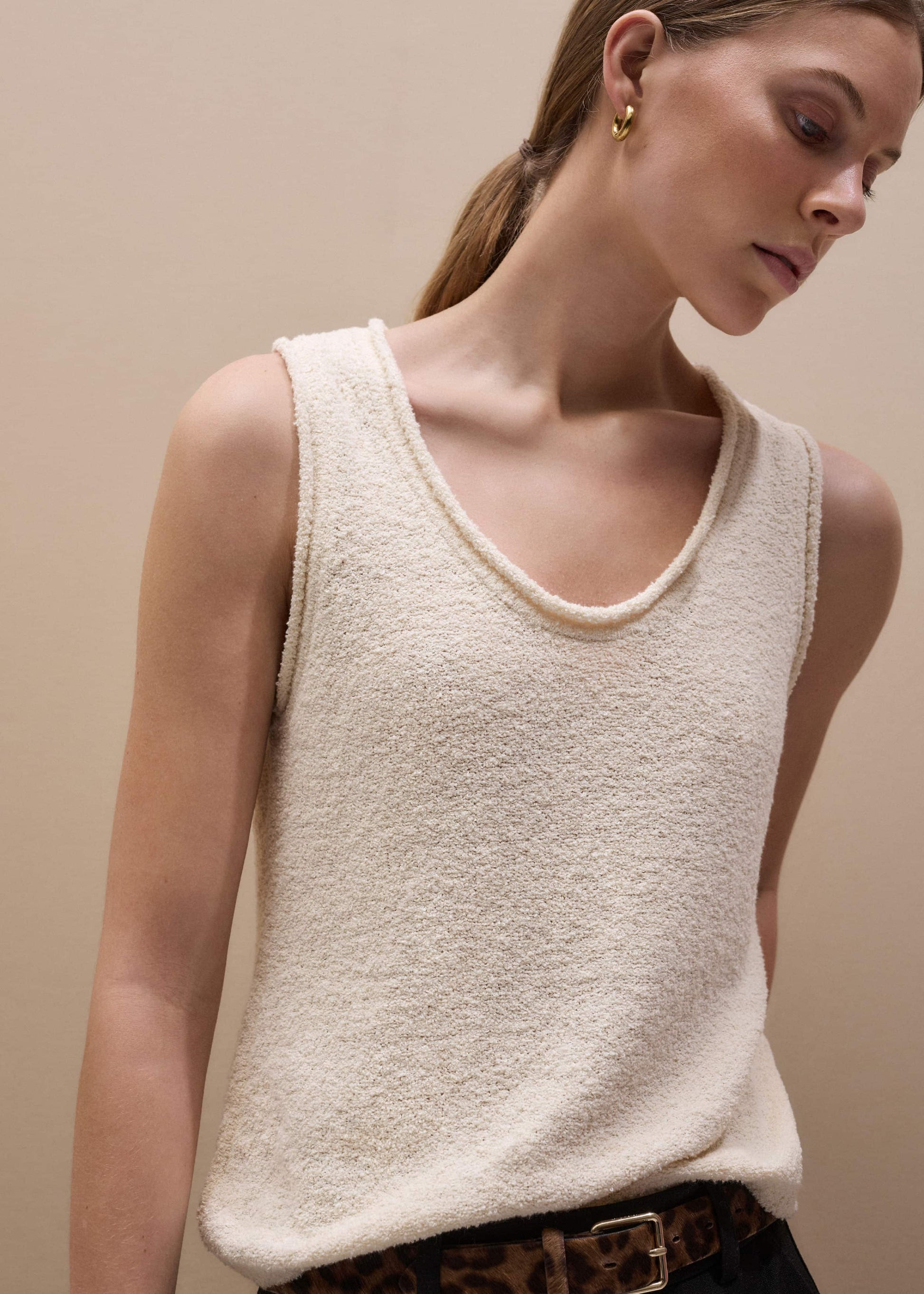 Cream Slim Knit Tank Top