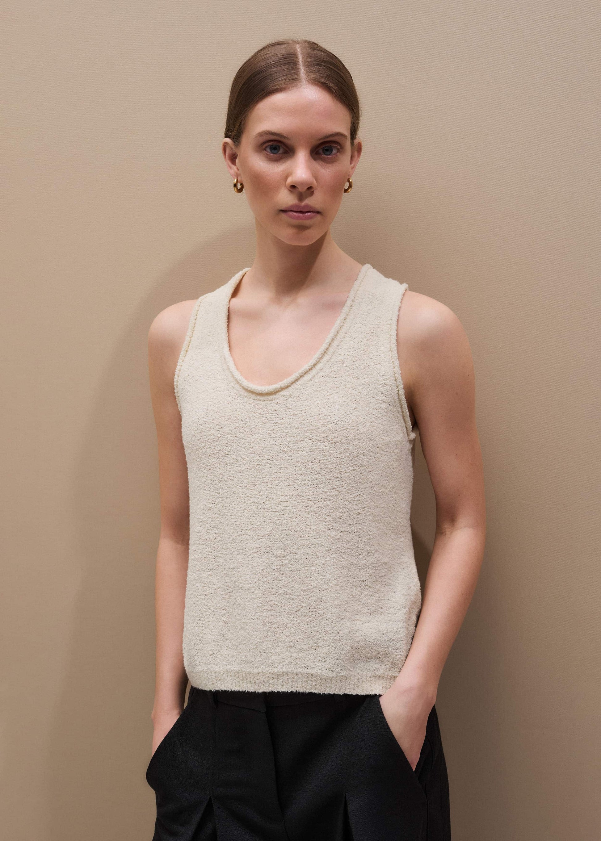 Cream Slim Knit Tank Top