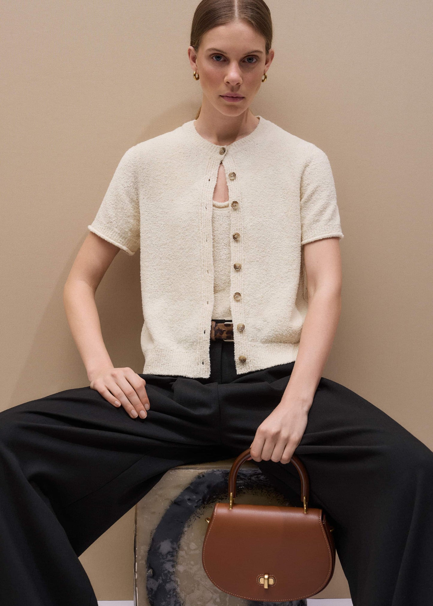 Cream Slim Knit Tank Top