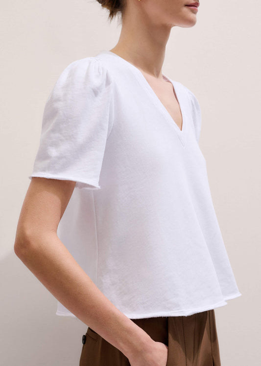 White Raw Edge V-Neck Swing Sweatshirt