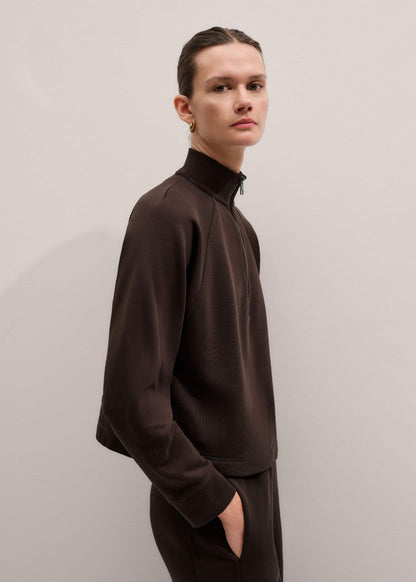 Brown Sweatshirt Cropped Funnel Neck Top