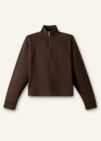 Brown Sweatshirt Cropped Funnel Neck Top