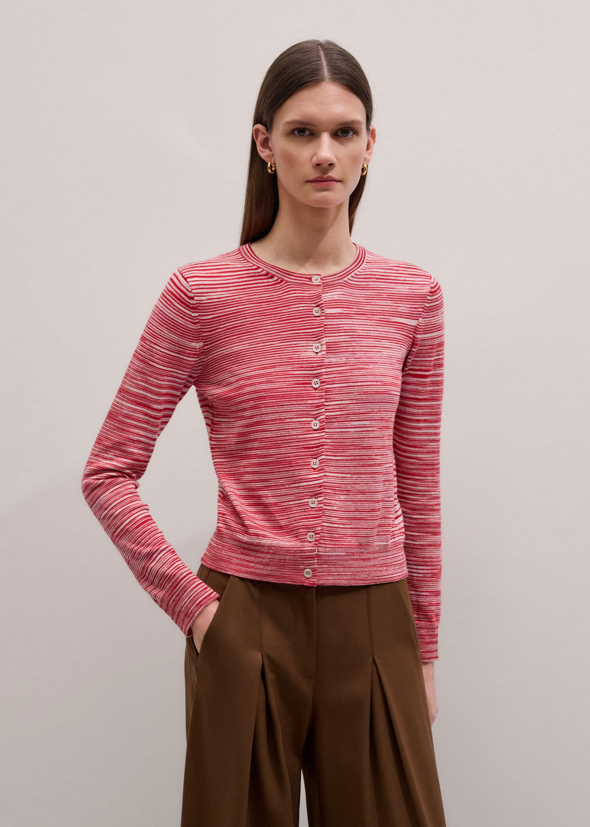 Red Spacedye Slim Fit Cardigan