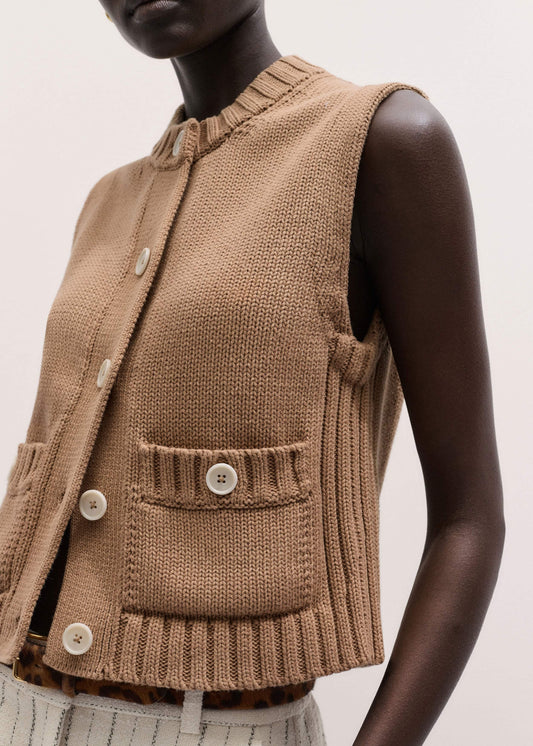 Brown Straight Crop Vest