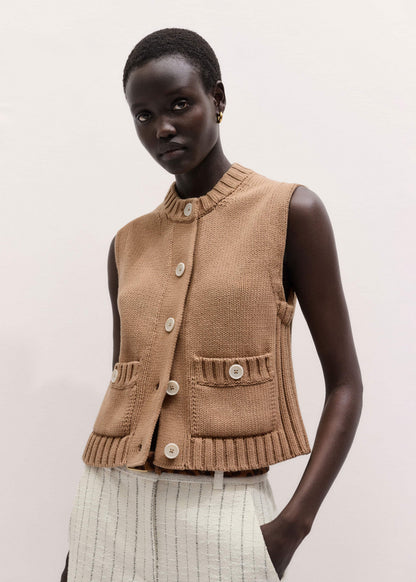 Brown Straight Crop Vest