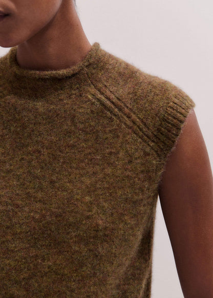 Brown Roll Trim Straight Layering Sweater Vest
