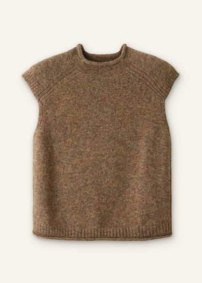 Brown Roll Trim Straight Layering Sweater Vest