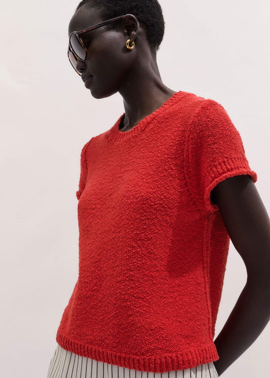 Red Bouclé Straight Baby Tee