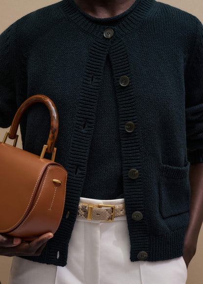 Navy Boxy Knit Straight Cardigan