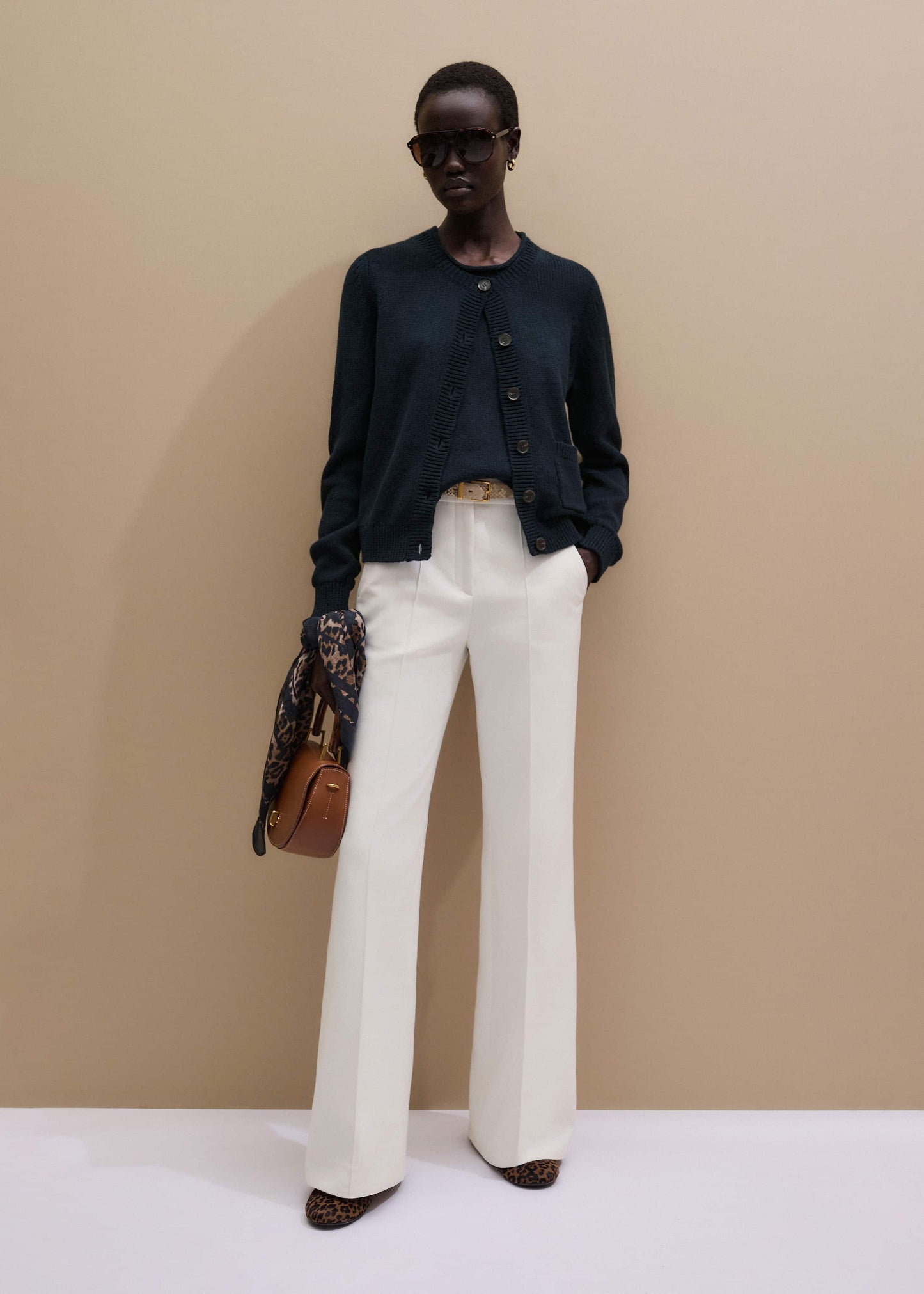 Navy Boxy Knit Straight Cardigan