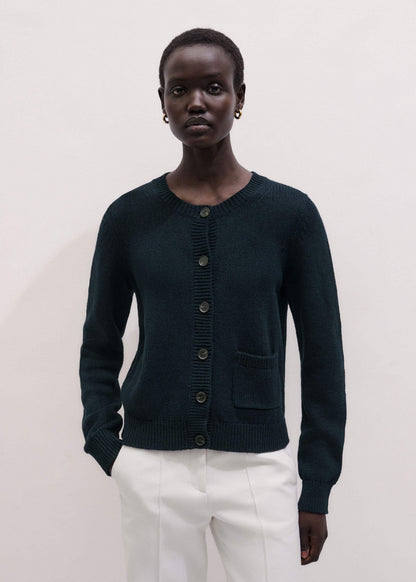 Navy Boxy Knit Straight Cardigan