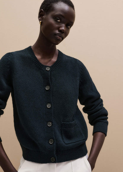 Navy Boxy Knit Straight Cardigan