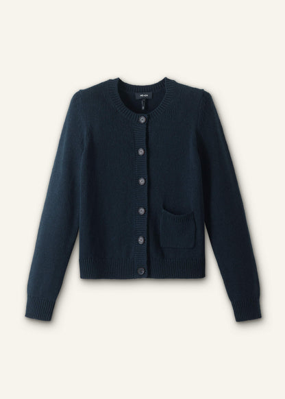 Navy Boxy Knit Straight Cardigan