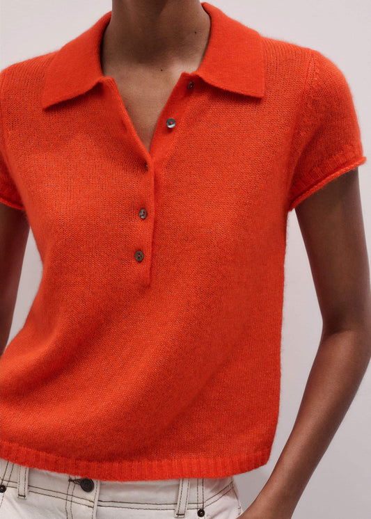 Orange Merino Cashmere Silk Straight Polo Tee