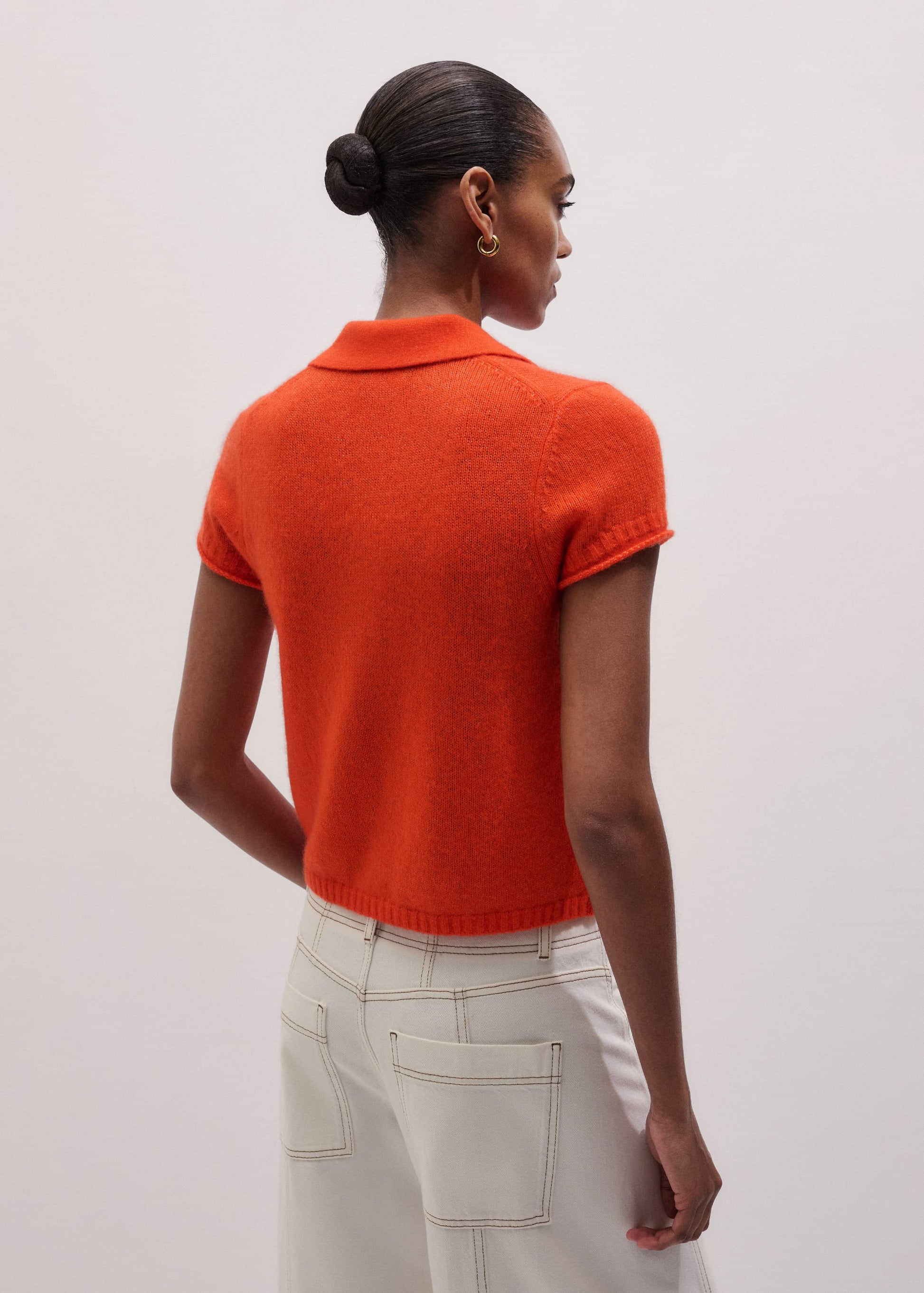 Orange Merino Cashmere Silk Straight Polo Tee