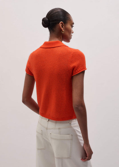 Orange Merino Cashmere Silk Straight Polo Tee