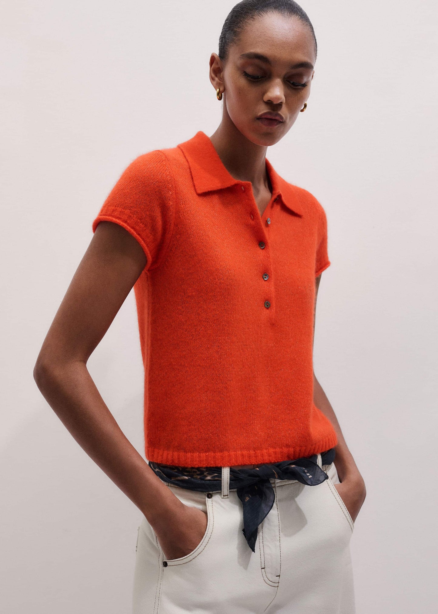 Orange Merino Cashmere Silk Straight Polo Tee