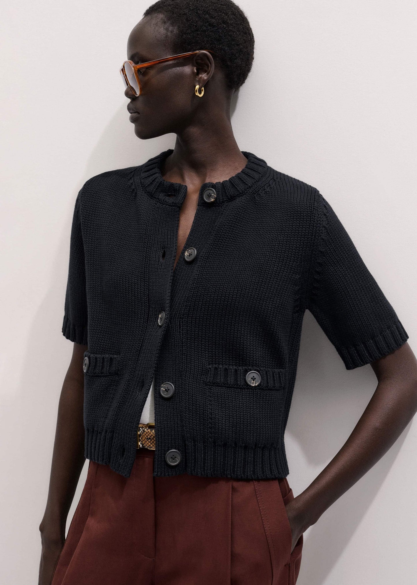 Black Straight Knit Cardigan