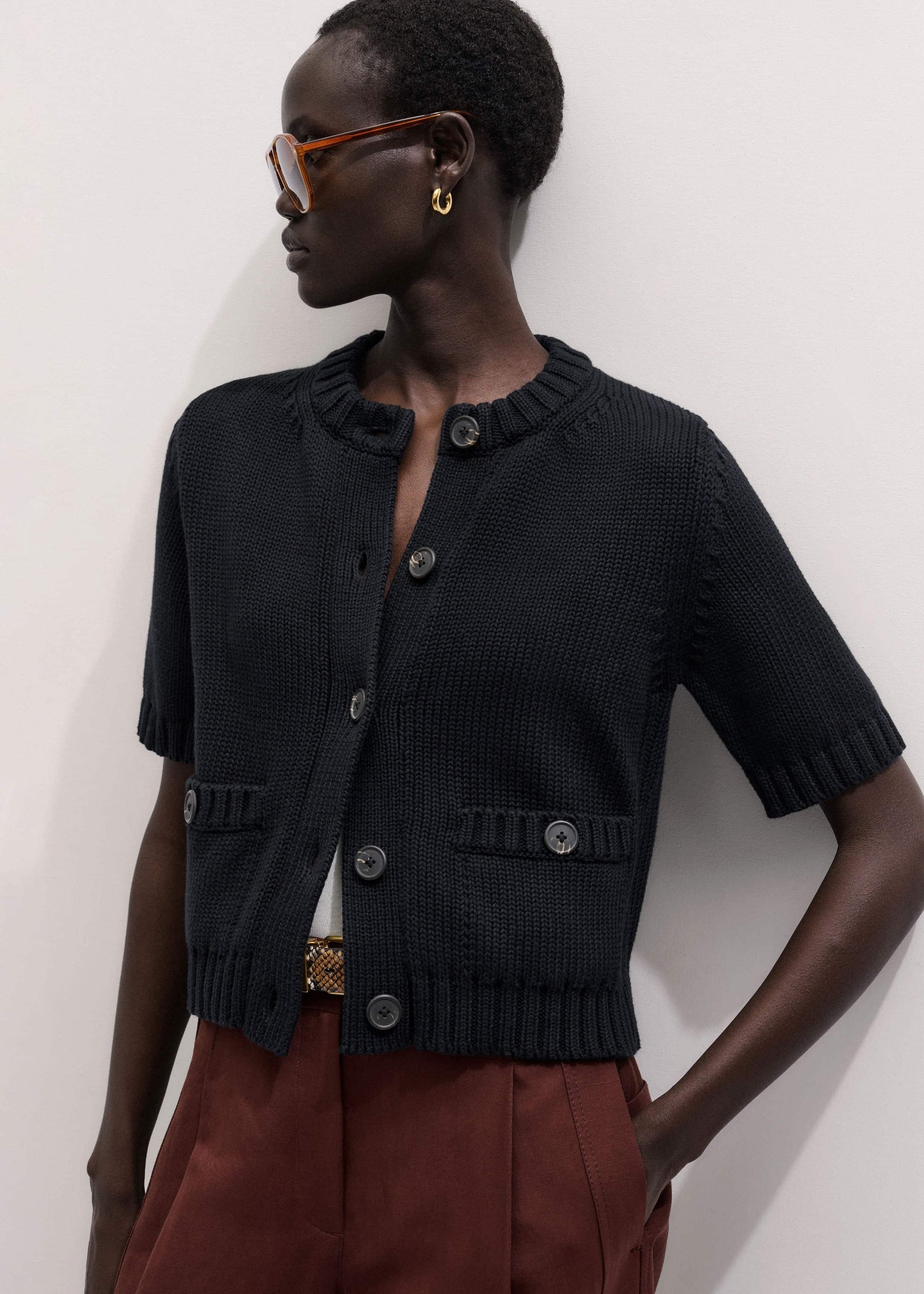 Black Straight Knit Cardigan