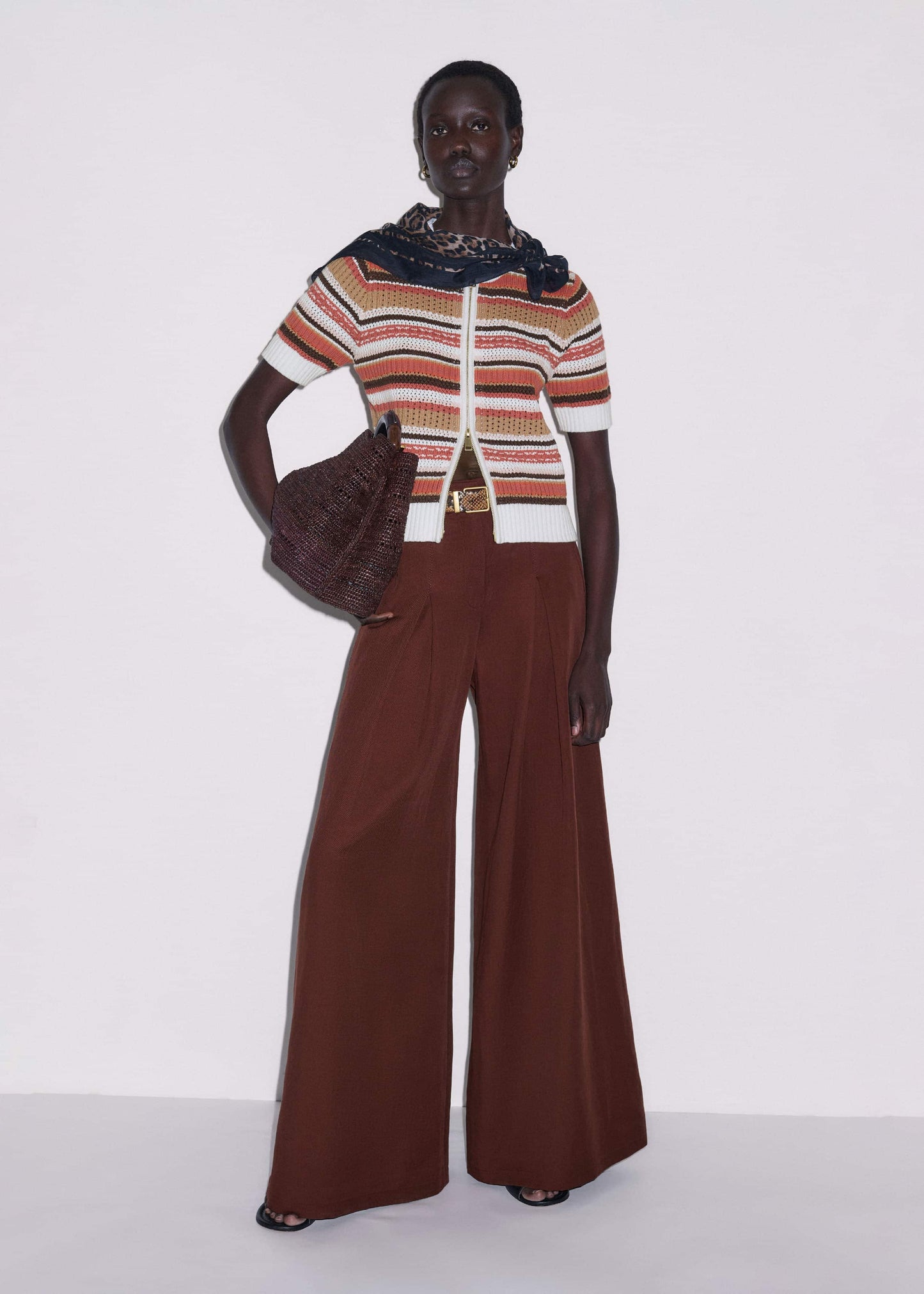 Cinnamon Brown Double Zip Knit Tee